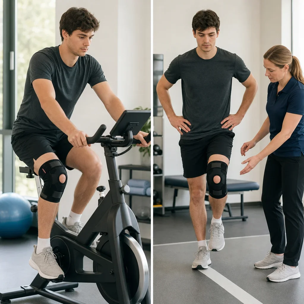 An athlete comparing low-impact cycling with balance and control training during ACL rehab.