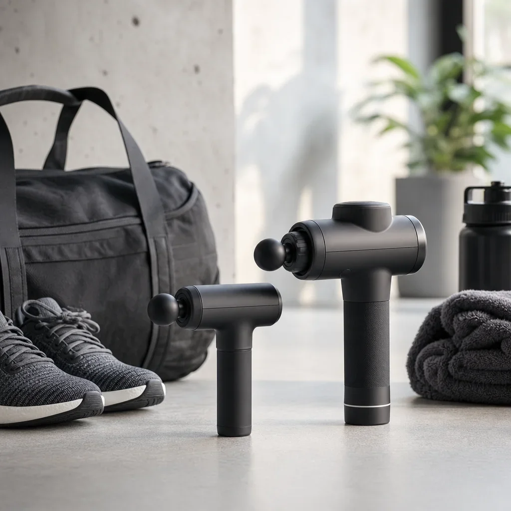 Side-by-side view of compact and larger massage guns for runners.