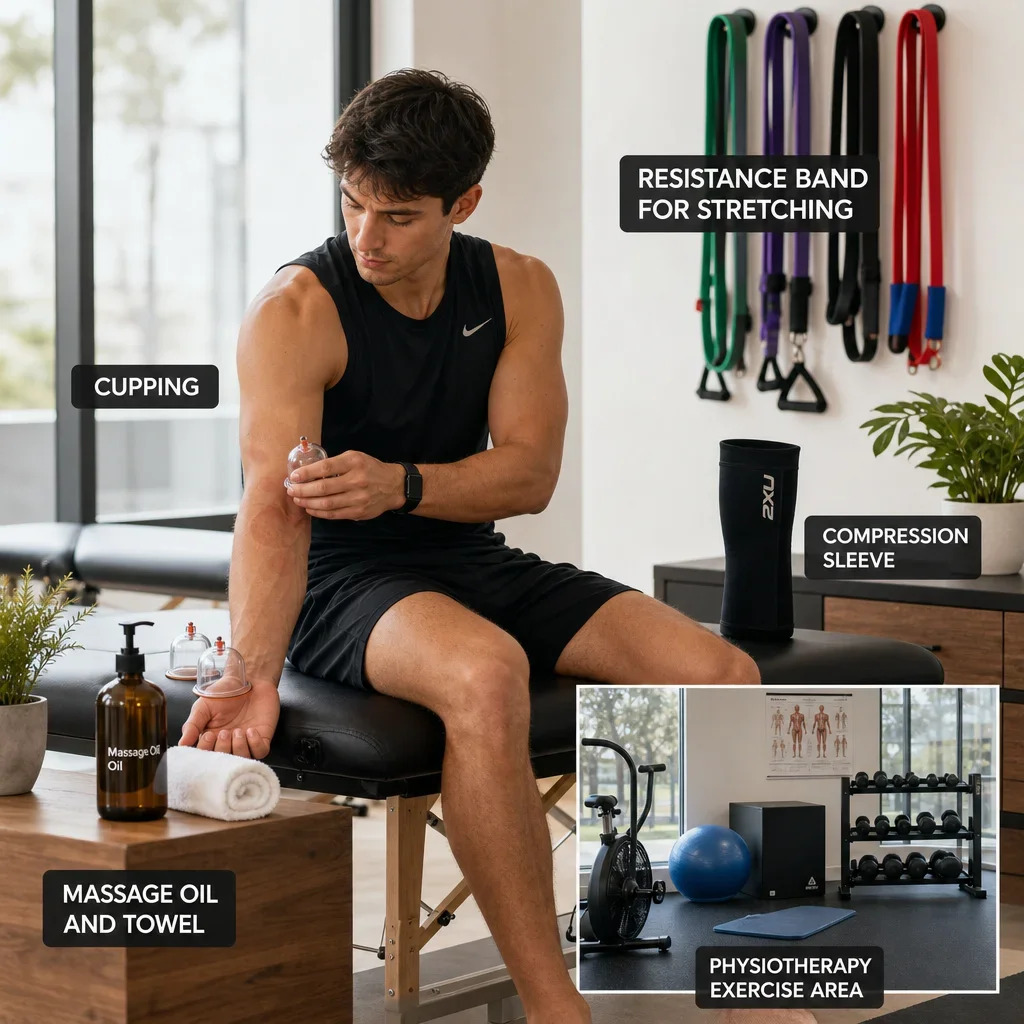 Recovery tools arranged for comparison in a rehab clinic.