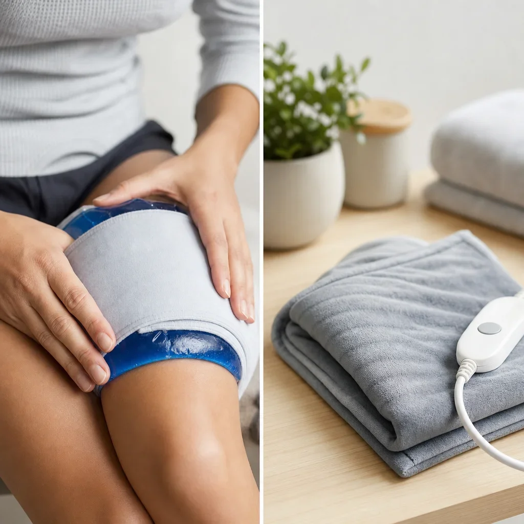 Cold pack and warm compress used for sore muscle comfort.