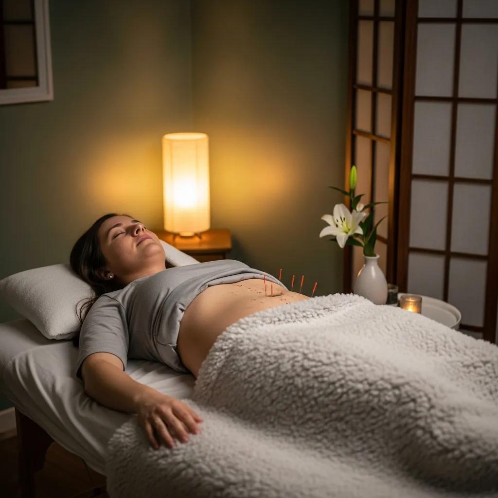 New mother receiving acupuncture as part of postpartum pelvic health care