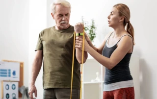 Resize Becoming Stronger Serious Aged Man Training His Hand Muscles While Wanting Become Stronger