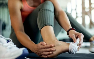 Resize Closeup Athletic Woman Injured Her Foot Workout Gym