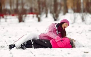 Resize Family Knitted Winter Hats Family Christmas Vacation Woman Little Girl Park People Playing
