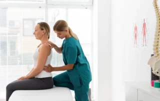 Resize Young Physiotherapist Helping Patient With Back Problems