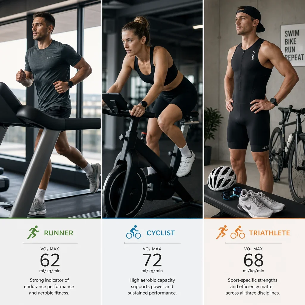 Runners, cyclists, and triathletes in sport-specific testing contexts.